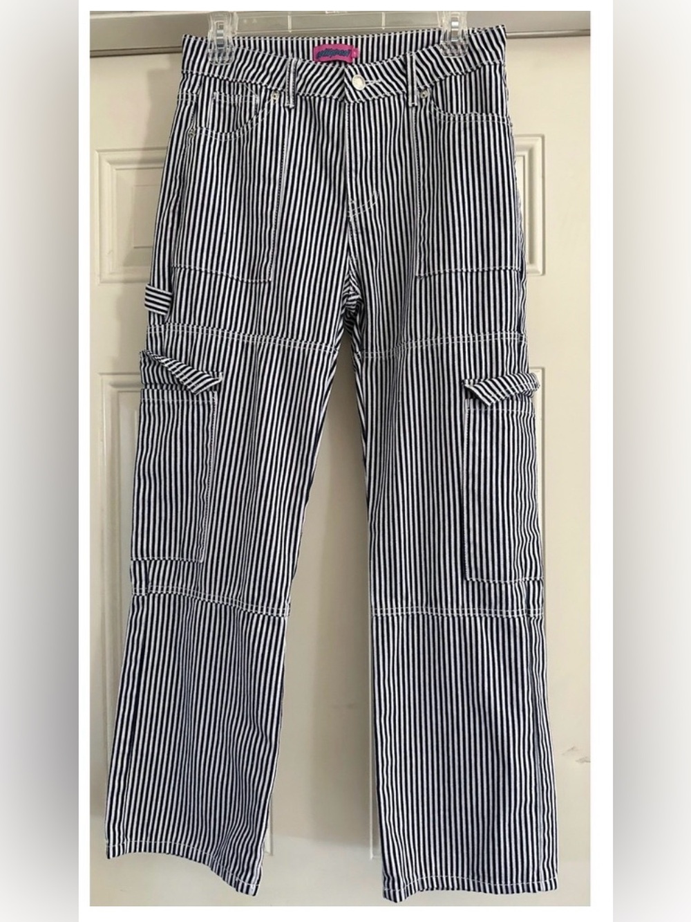 Edikted Black and White Striped Wide-Leg Cargo Pants